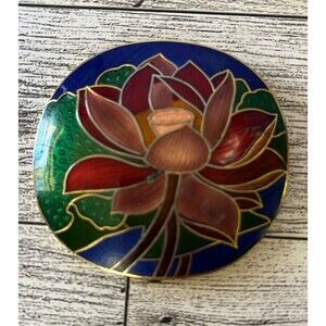 Vintage Cloisonne Enamel Flower Blue Red Green Pink Belt Buckle 2.5" x 2.25"